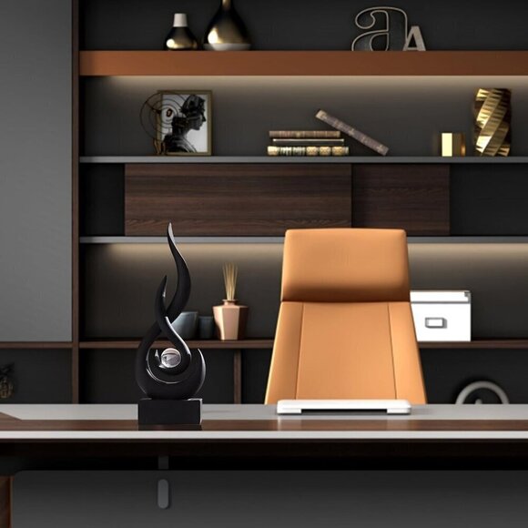 Abstract Black Sculpture Decor: Flame Statue with Glass Ball Resin Art Figurines - Picture 7 of 10